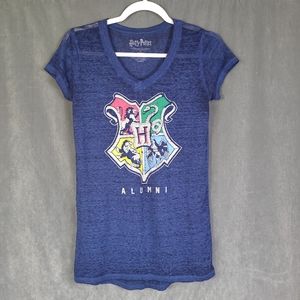 Harry Potter Hogwarts Alumni Crest Women’s Blue Sheer V-Neck T-Shirt - Size XS